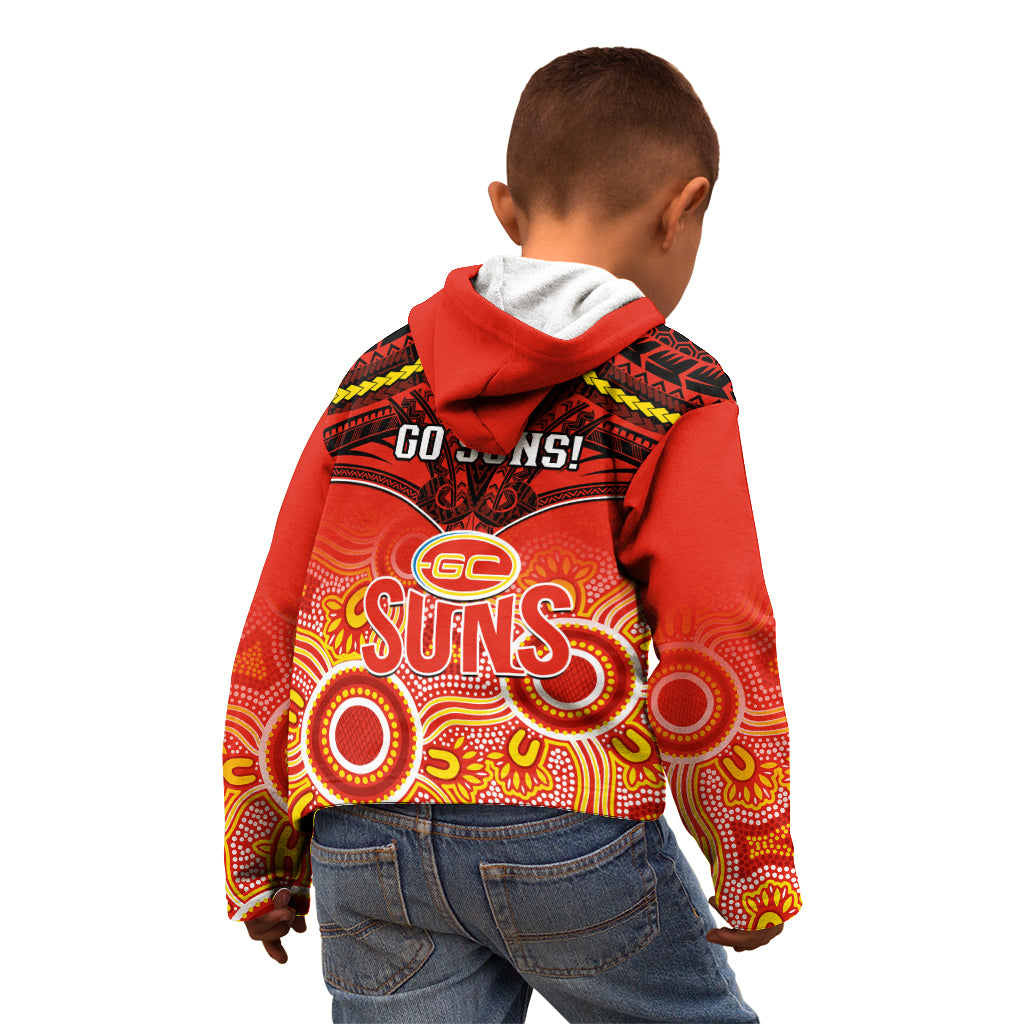 Gold Coast Football Kid Hoodie Suns Aboriginal Mix Polynesian Pattern - Vibe Hoodie Shop