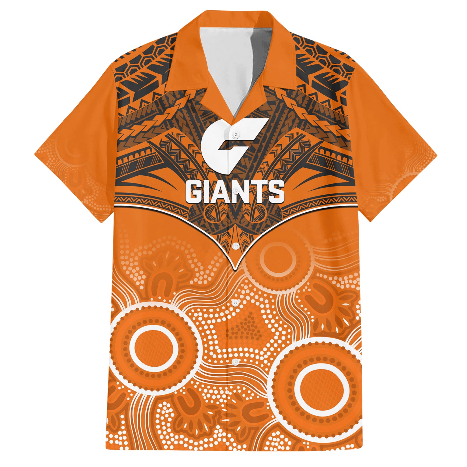 Giants Football Hawaiian Shirt GWS Aboriginal Mix Polynesian Pattern - Vibe Hoodie Shop