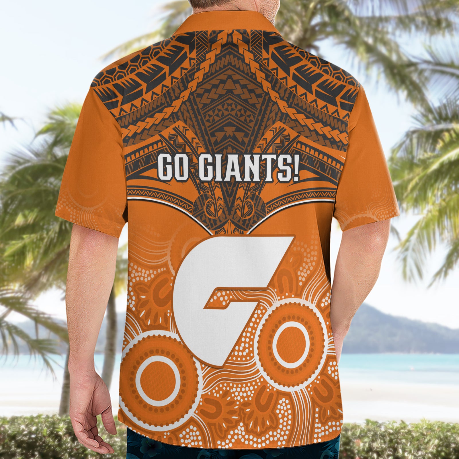 Giants Football Hawaiian Shirt GWS Aboriginal Mix Polynesian Pattern - Vibe Hoodie Shop