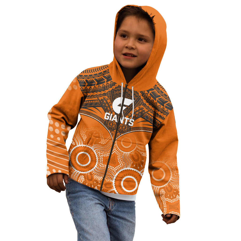 Giants Football Kid Hoodie GWS Aboriginal Mix Polynesian Pattern - Vibe Hoodie Shop