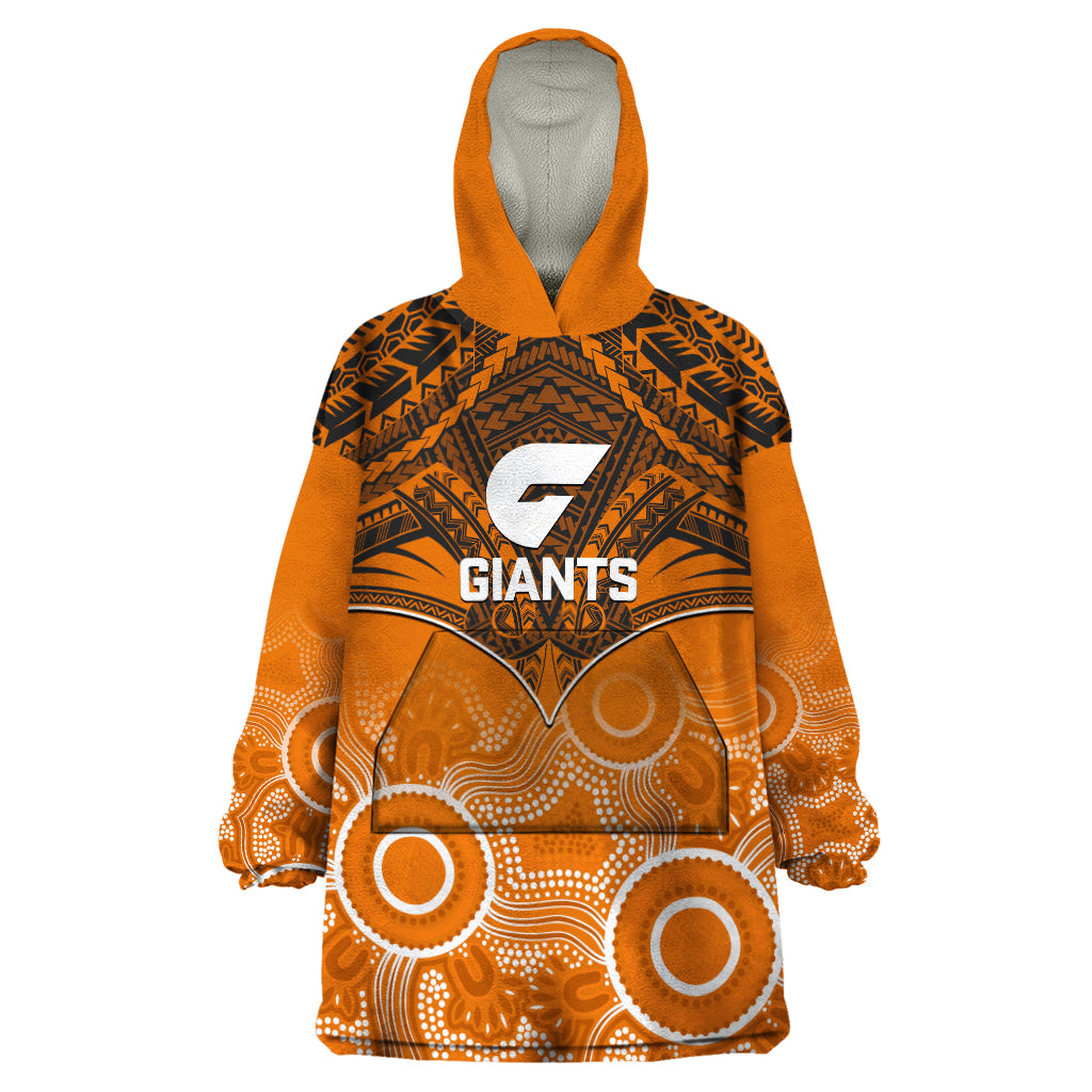 Giants Football Wearable Blanket Hoodie GWS Aboriginal Mix Polynesian Pattern - Vibe Hoodie Shop