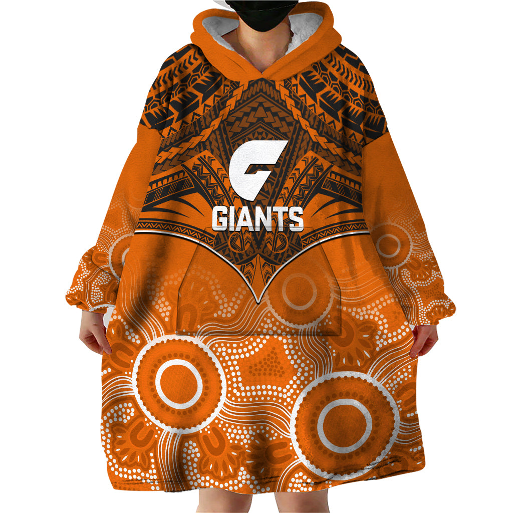 Giants Football Wearable Blanket Hoodie GWS Aboriginal Mix Polynesian Pattern - Vibe Hoodie Shop