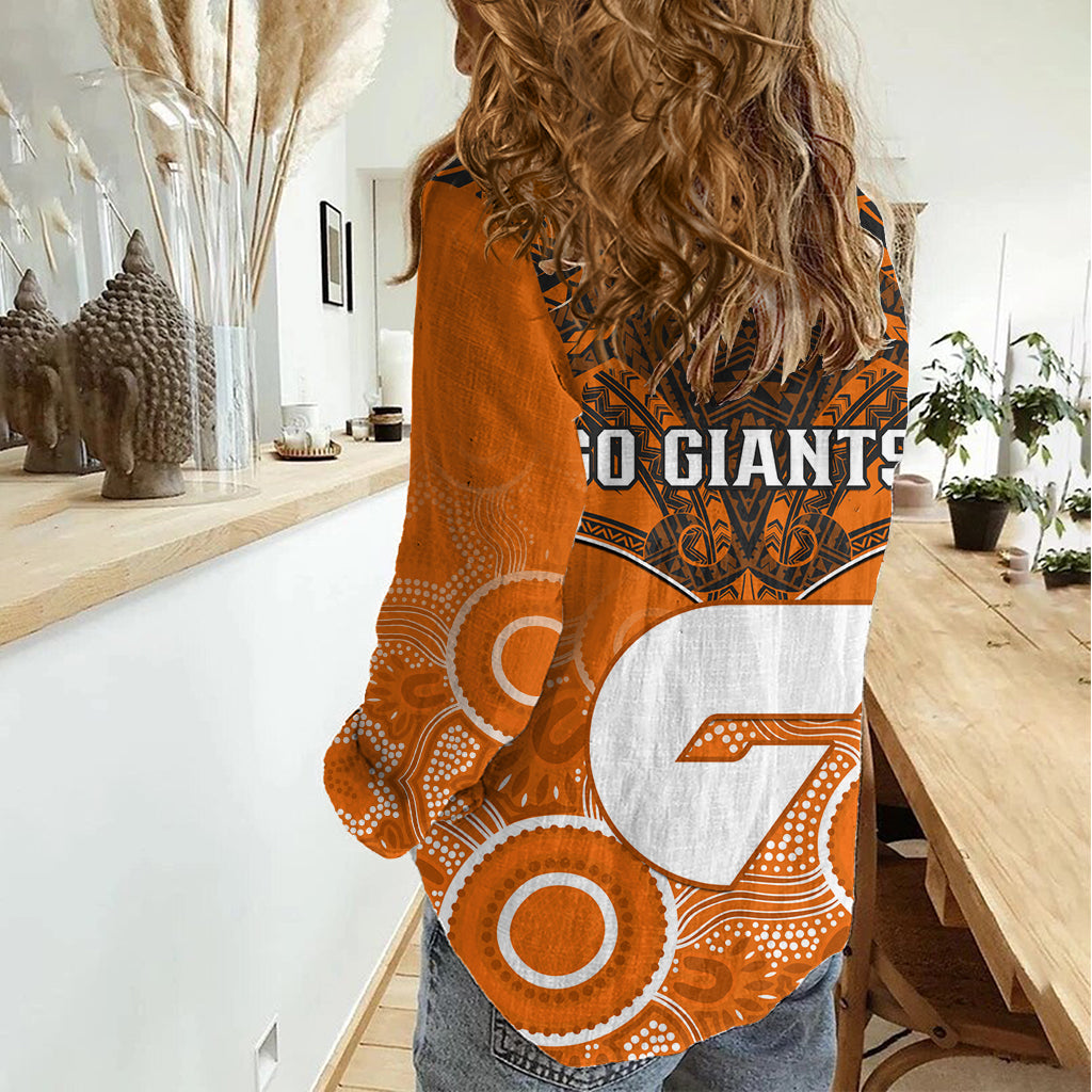 Giants Football Women Casual Shirt GWS Aboriginal Mix Polynesian Pattern - Vibe Hoodie Shop