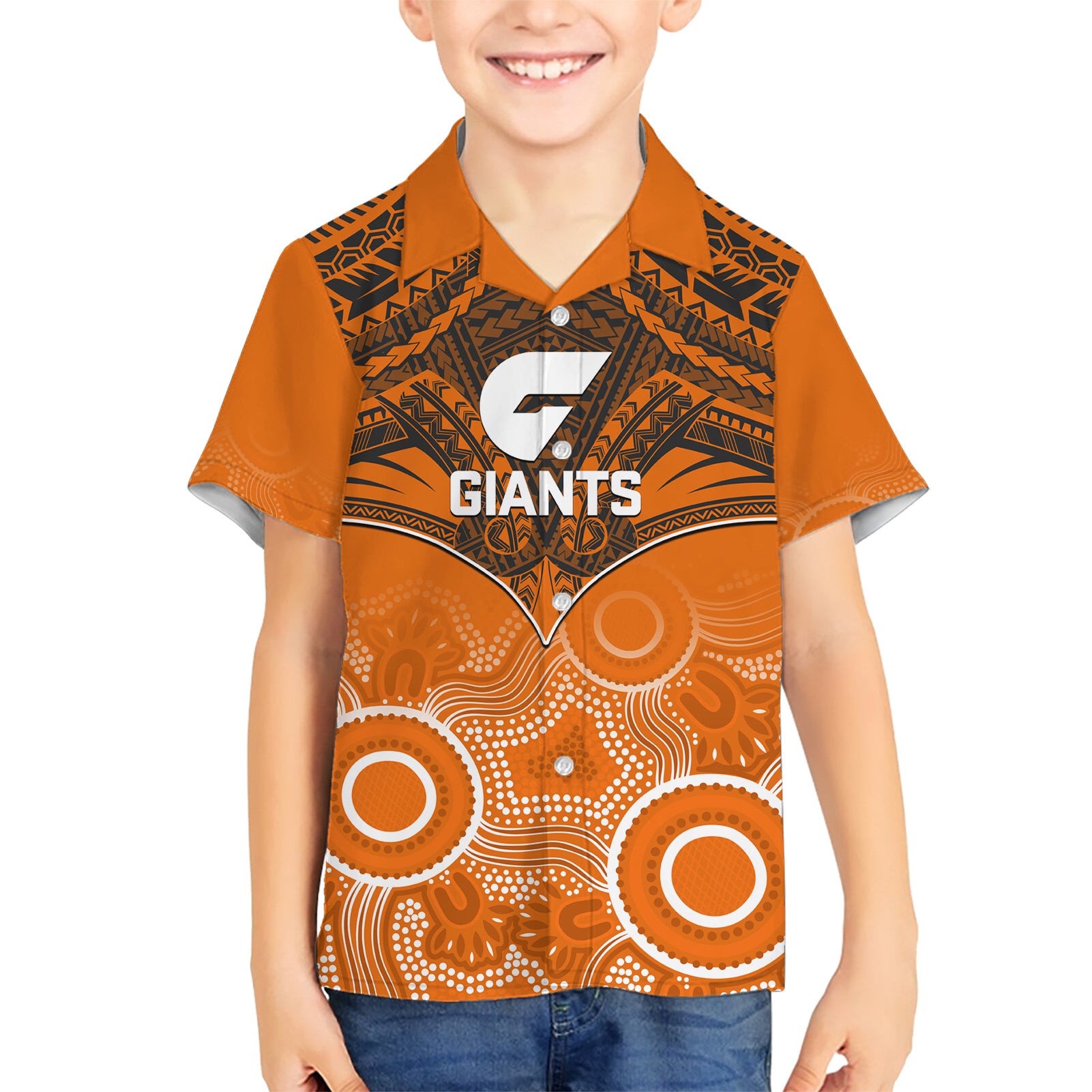 Personalised Giants Football Hawaiian Shirt GWS Aboriginal Mix Polynesian Pattern - Vibe Hoodie Shop