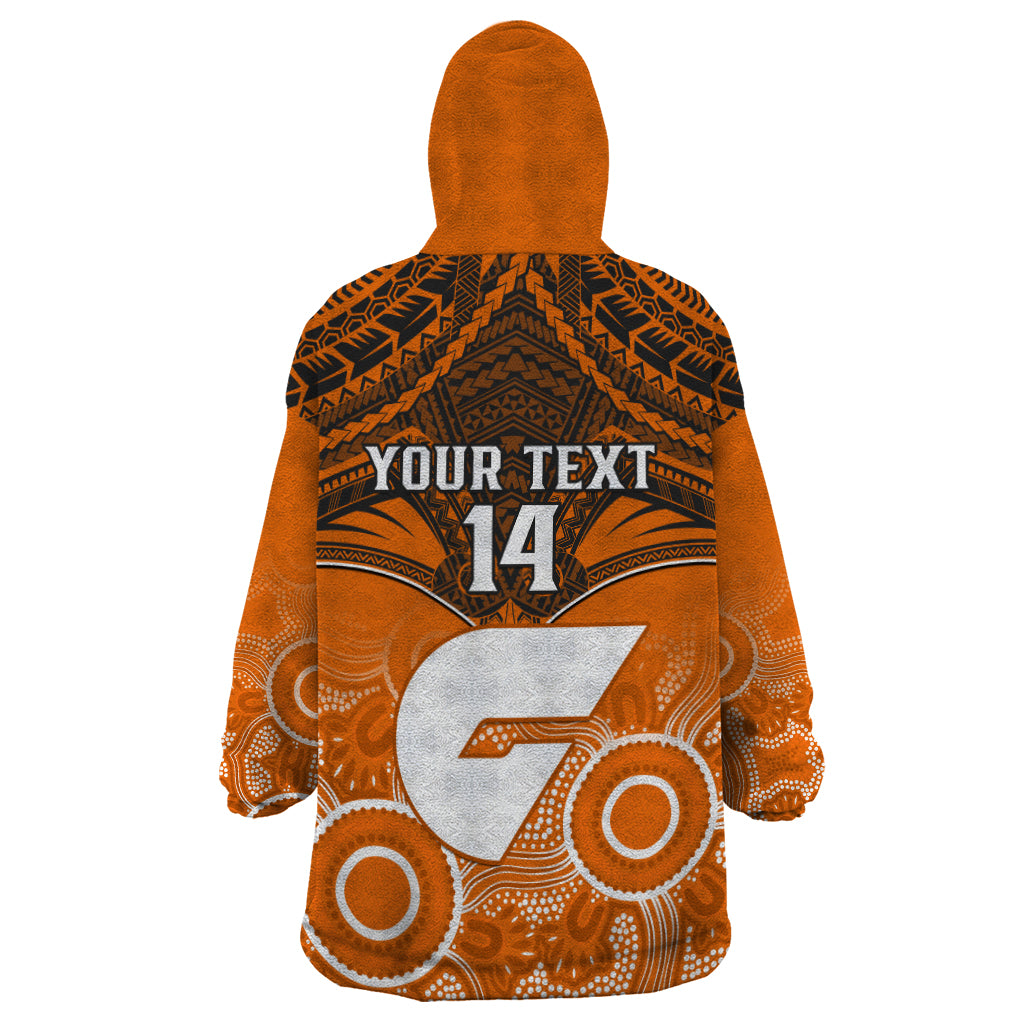 Personalised Giants Football Wearable Blanket Hoodie GWS Aboriginal Mix Polynesian Pattern - Vibe Hoodie Shop