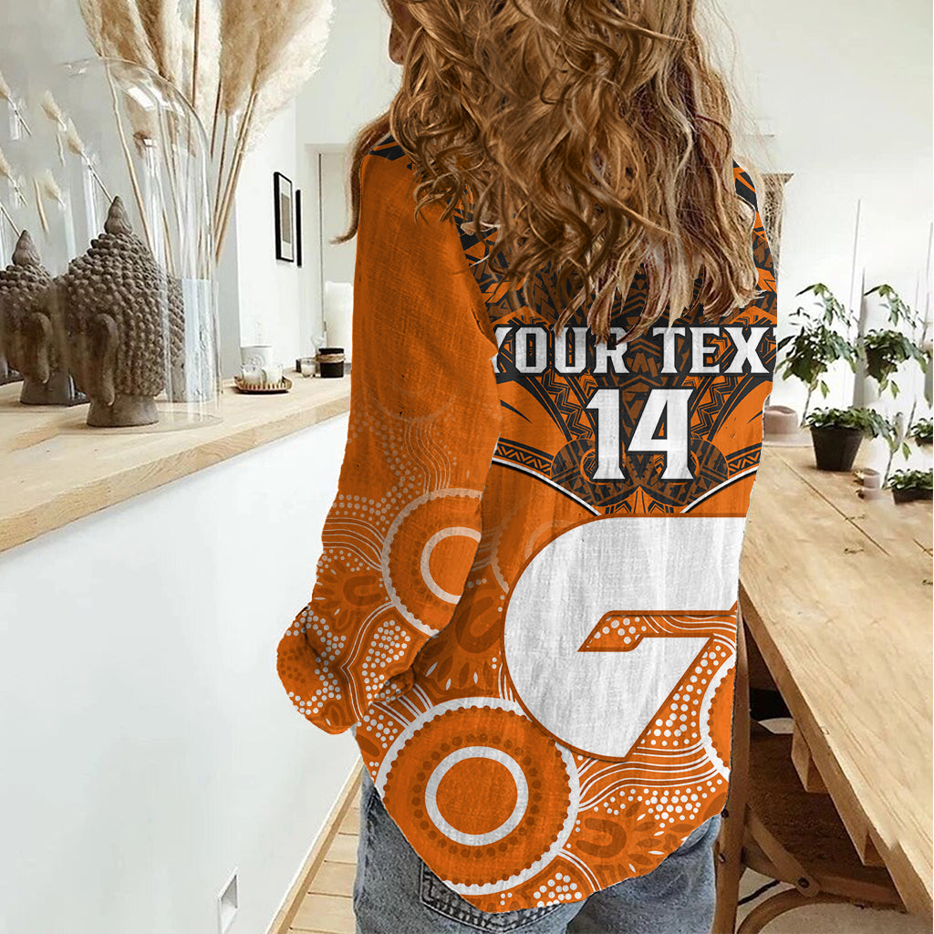 Personalised Giants Football Women Casual Shirt GWS Aboriginal Mix Polynesian Pattern - Vibe Hoodie Shop