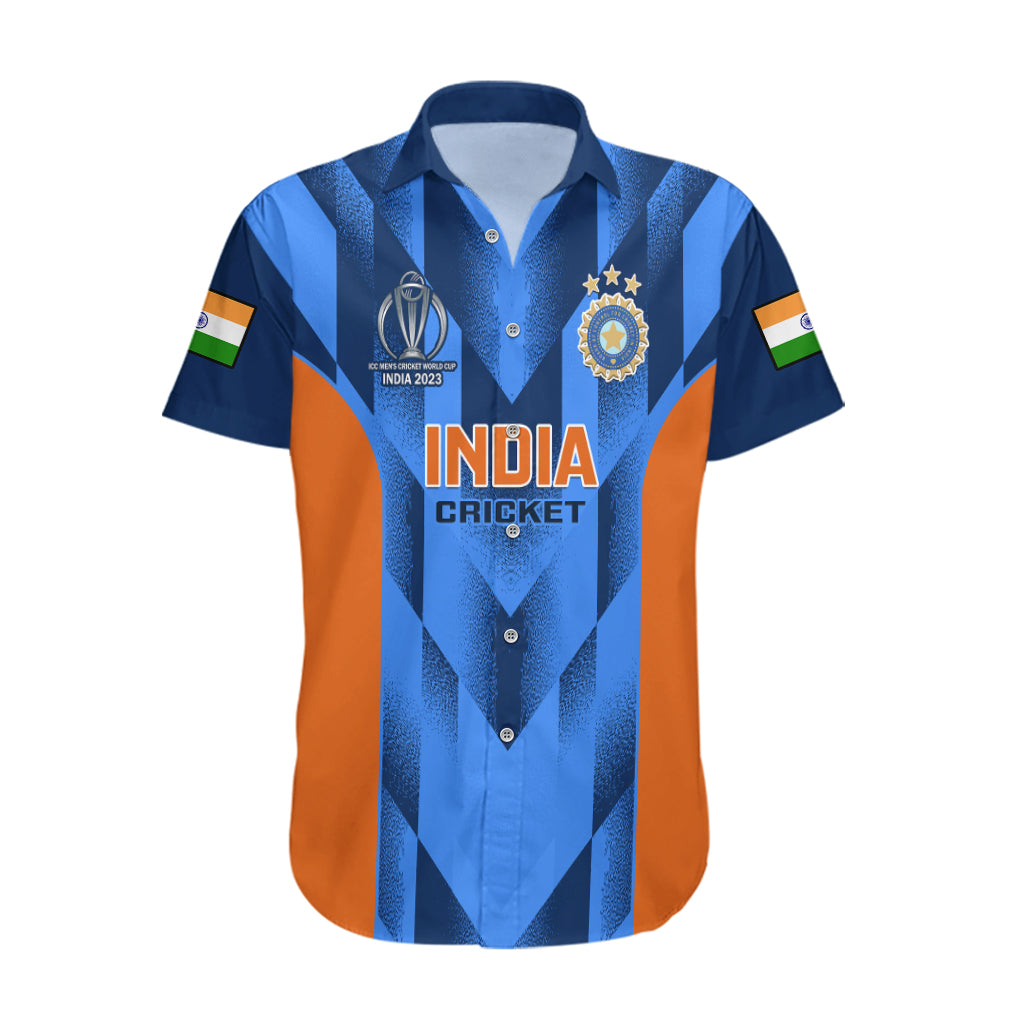 Personalised India Cricket Hawaiian Shirt Men In Blue 2023 Go Champions World Cup - Vibe Hoodie Shop