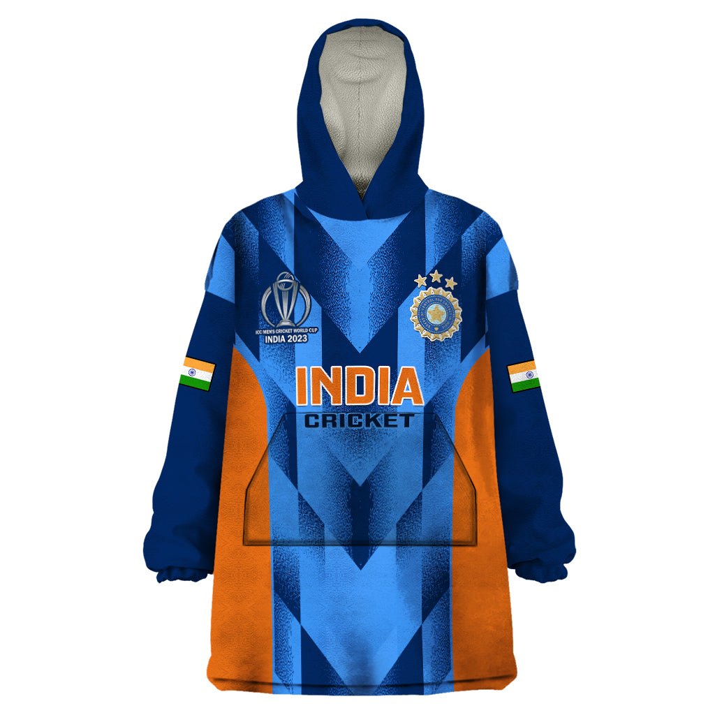 Personalised India Cricket Wearable Blanket Hoodie Men In Blue 2023 Go Champions World Cup - Vibe Hoodie Shop