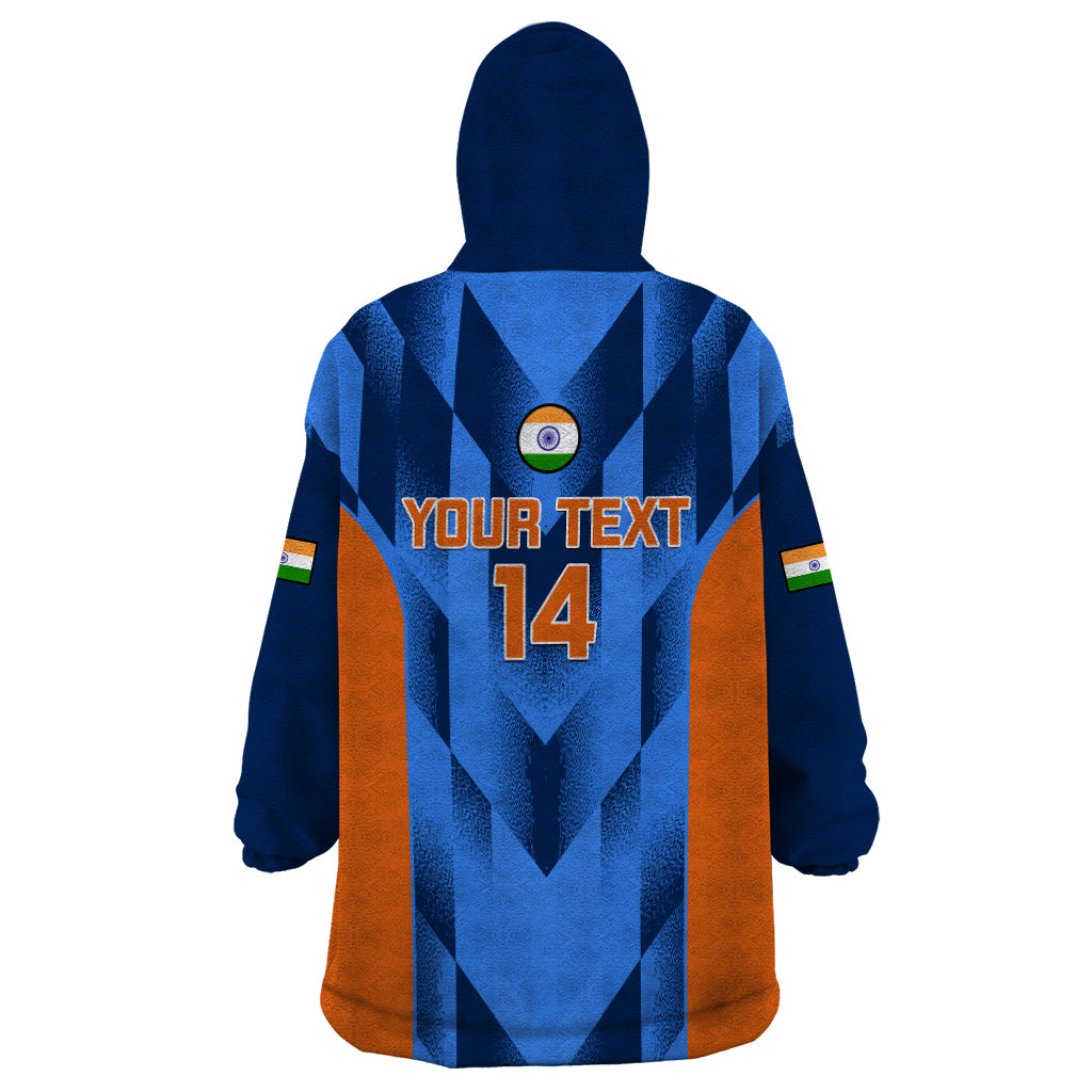 Personalised India Cricket Wearable Blanket Hoodie Men In Blue 2023 Go Champions World Cup - Vibe Hoodie Shop