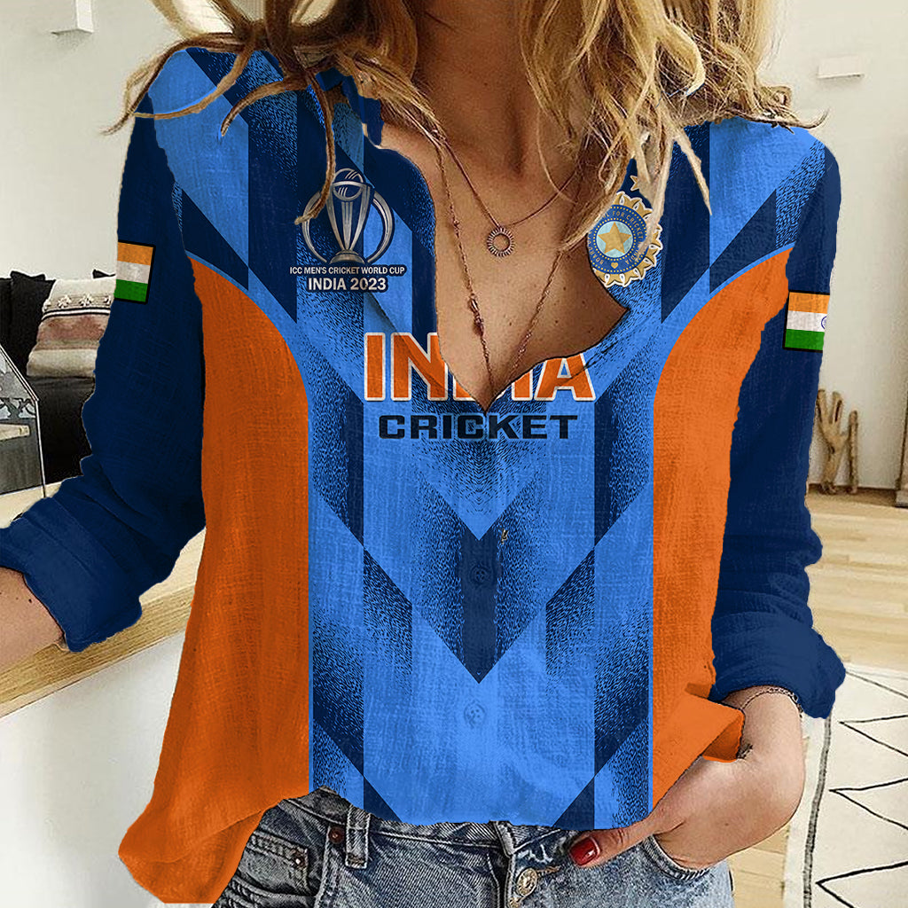 Personalised India Cricket Women Casual Shirt Men In Blue 2023 Go Champions World Cup - Vibe Hoodie Shop