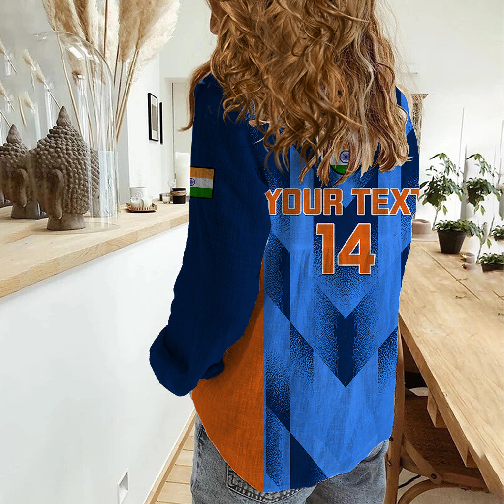 Personalised India Cricket Women Casual Shirt Men In Blue 2023 Go Champions World Cup - Vibe Hoodie Shop