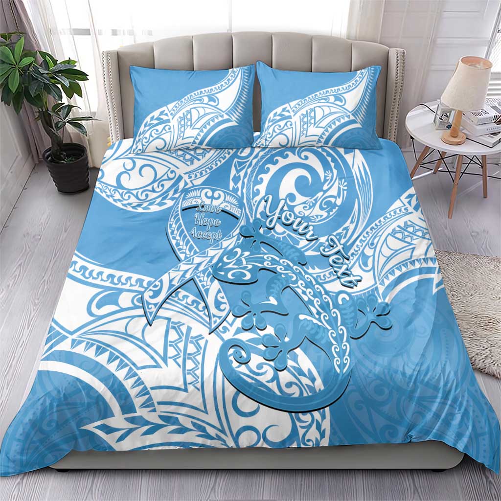 Personalised New Zealand Autism Awareness Bedding Set NZ Fern With Maori Koru Lizard - Vibe Hoodie Shop