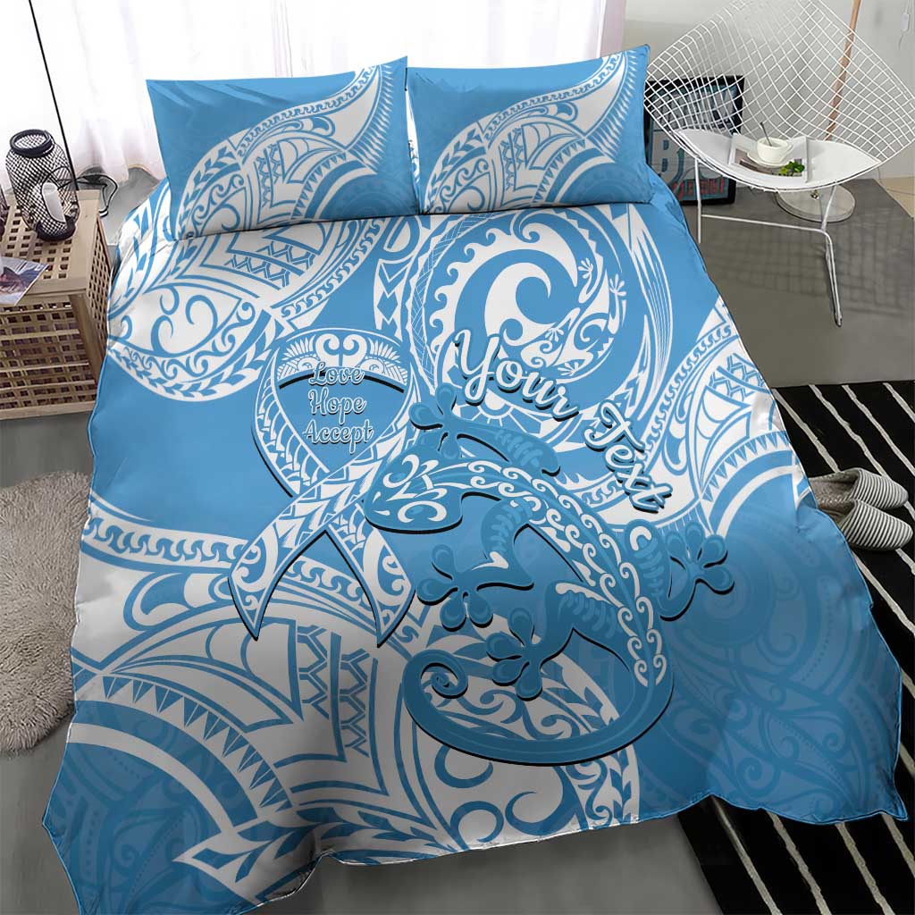 Personalised New Zealand Autism Awareness Bedding Set NZ Fern With Maori Koru Lizard - Vibe Hoodie Shop