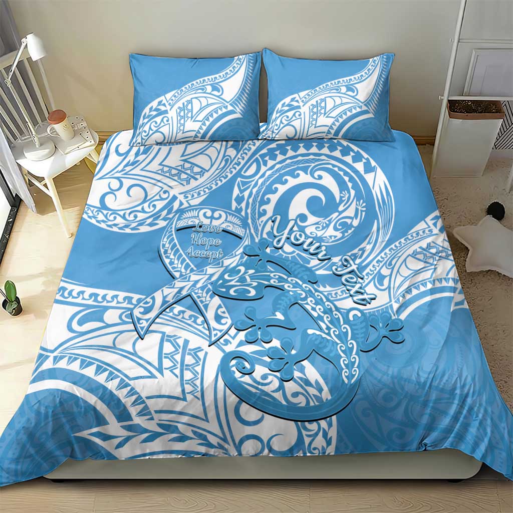 Personalised New Zealand Autism Awareness Bedding Set NZ Fern With Maori Koru Lizard - Vibe Hoodie Shop