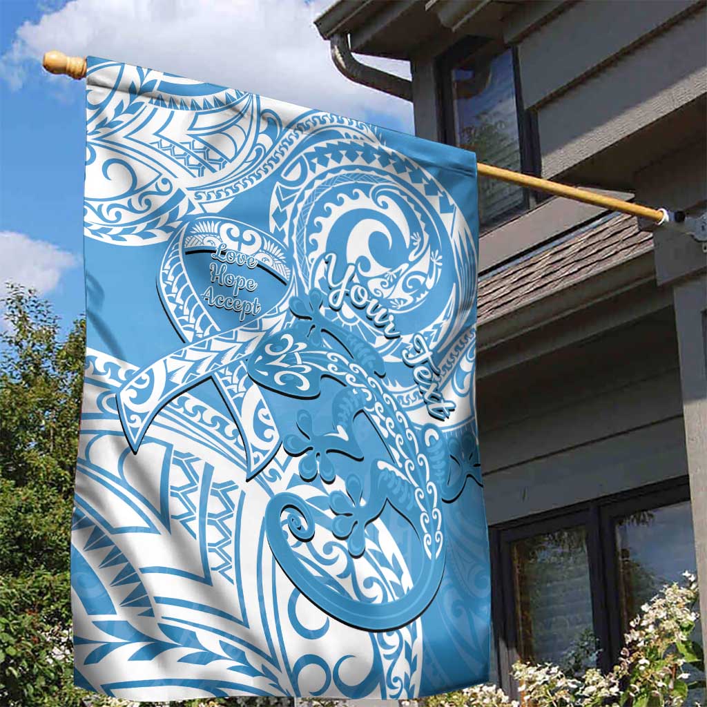 Personalised New Zealand Autism Awareness Garden Flag NZ Fern With Maori Koru Lizard - Vibe Hoodie Shop