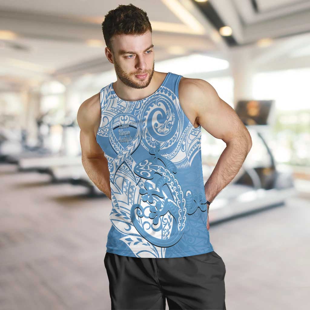 Personalised New Zealand Autism Awareness Men Tank Top NZ Fern With Maori Koru Lizard - Vibe Hoodie Shop