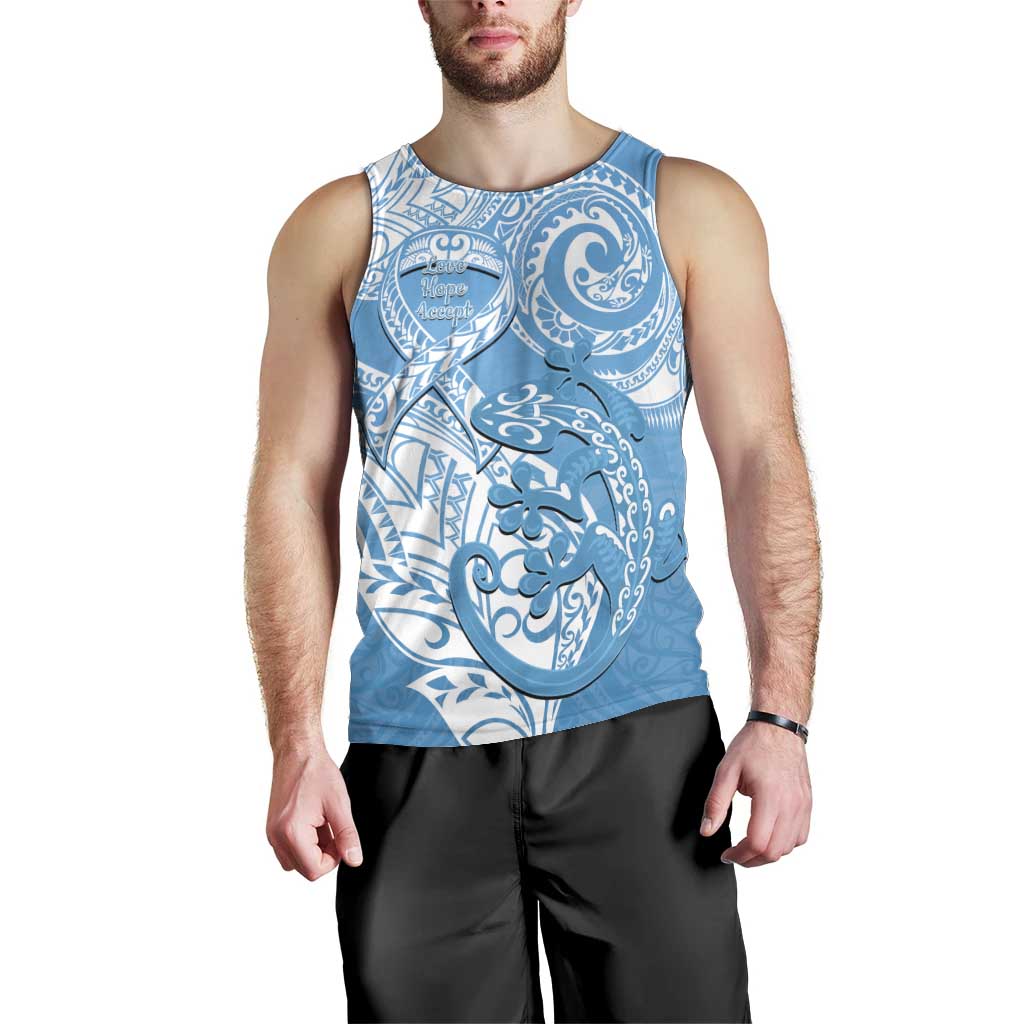 Personalised New Zealand Autism Awareness Men Tank Top NZ Fern With Maori Koru Lizard - Vibe Hoodie Shop