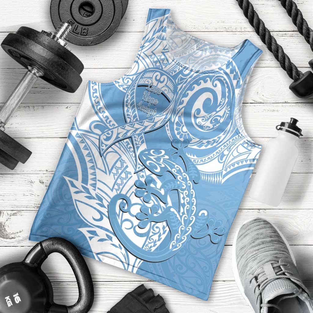 Personalised New Zealand Autism Awareness Men Tank Top NZ Fern With Maori Koru Lizard - Vibe Hoodie Shop