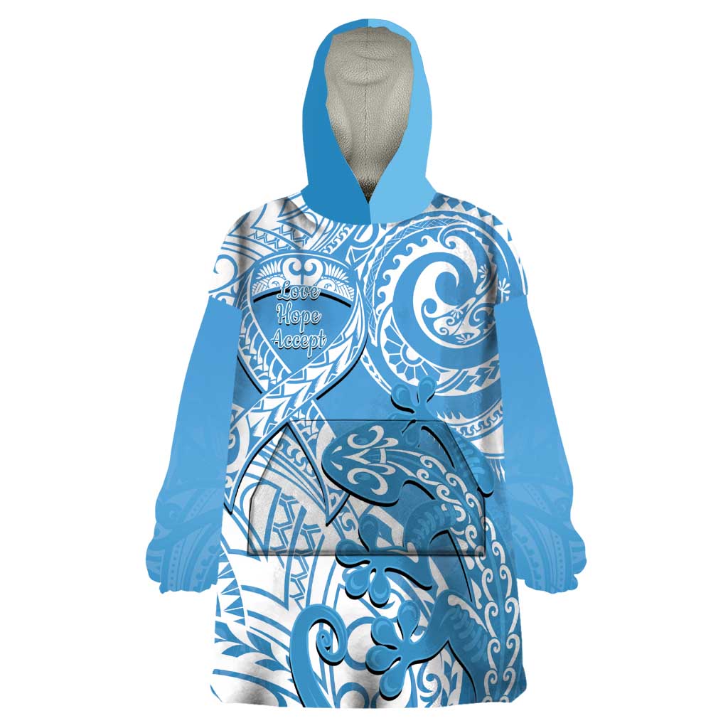 Personalised New Zealand Autism Awareness Wearable Blanket Hoodie NZ Fern With Maori Koru Lizard - Vibe Hoodie Shop