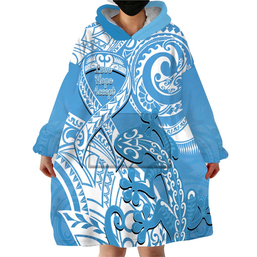 Personalised New Zealand Autism Awareness Wearable Blanket Hoodie NZ Fern With Maori Koru Lizard - Vibe Hoodie Shop