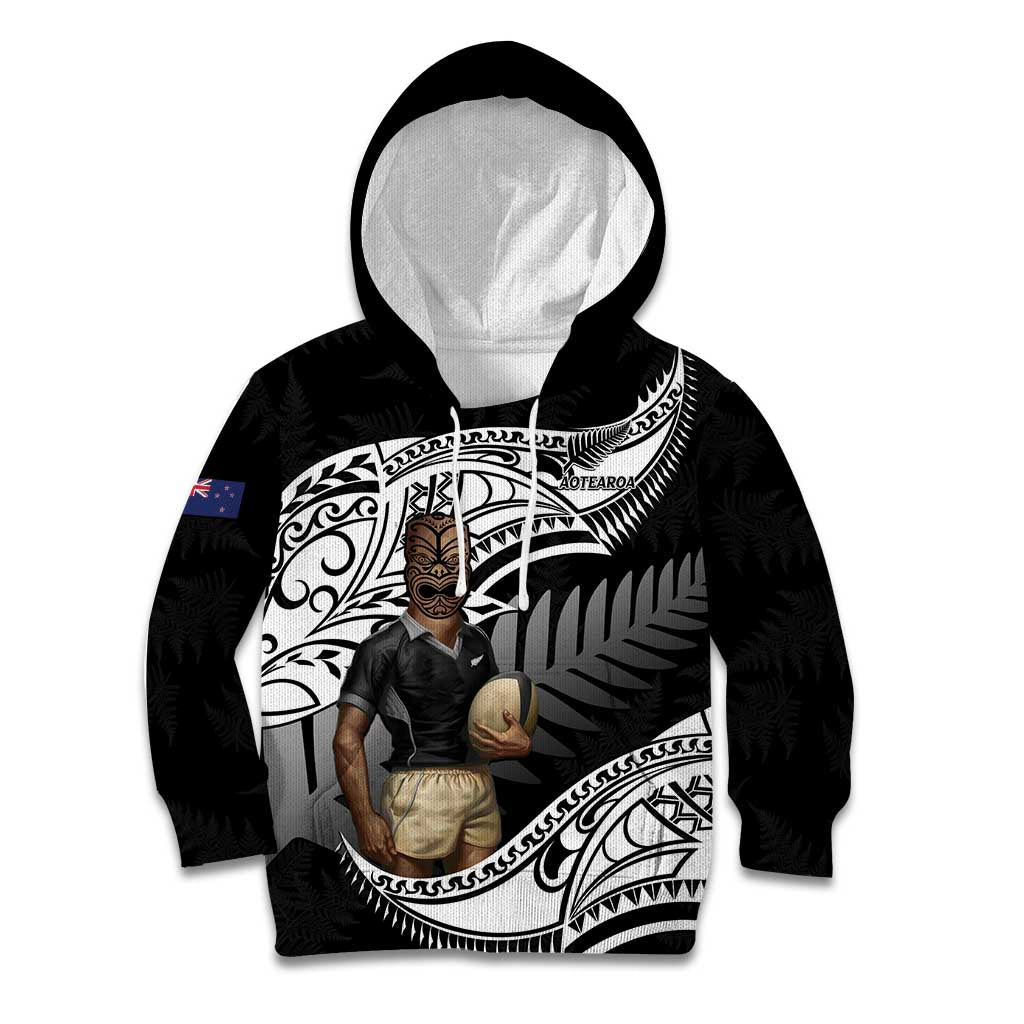 Custom New Zealand Silver Fern Rugby Kid Hoodie 2024 Aotearoa Maori Mascot Go All Black - Vibe Hoodie Shop