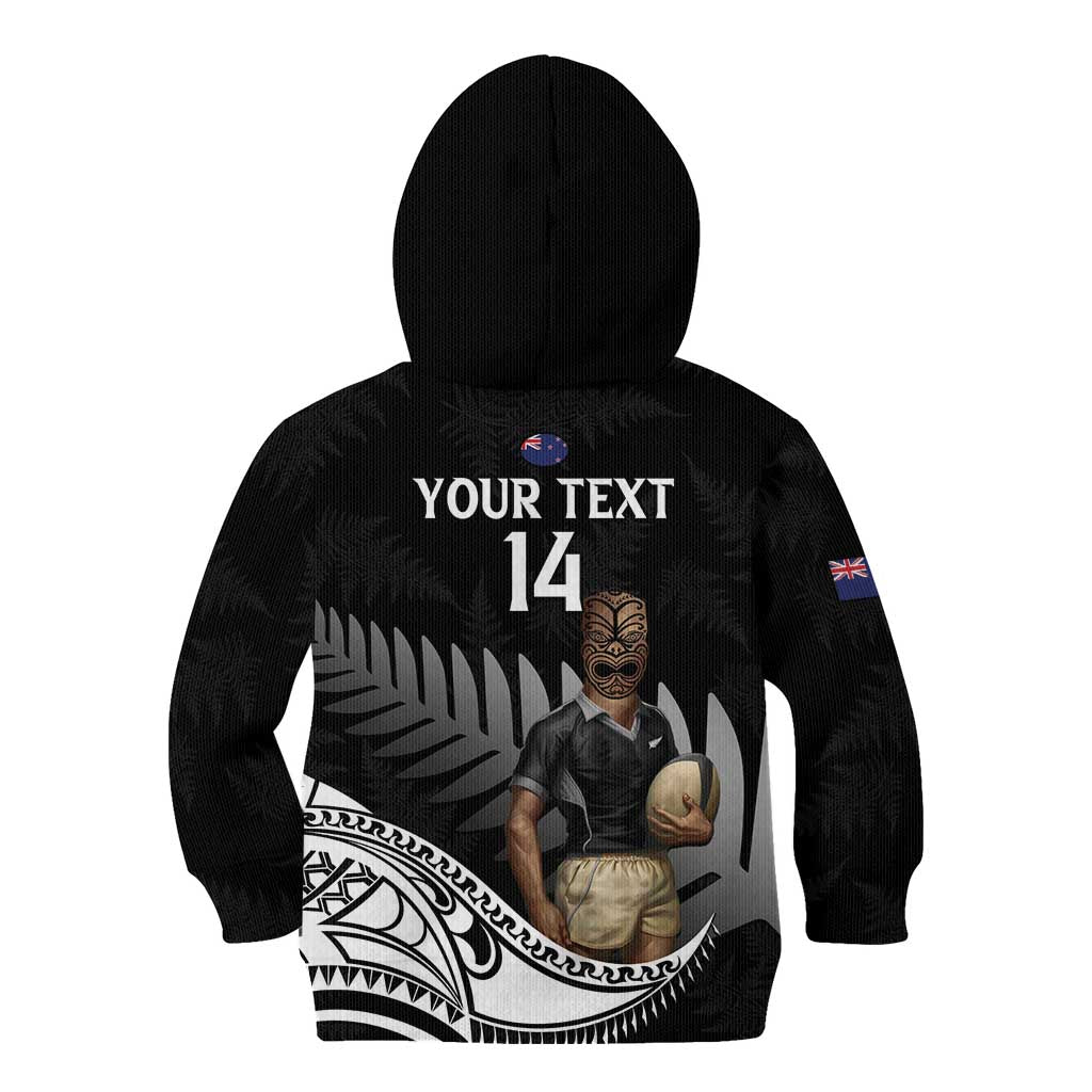 Custom New Zealand Silver Fern Rugby Kid Hoodie 2024 Aotearoa Maori Mascot Go All Black - Vibe Hoodie Shop