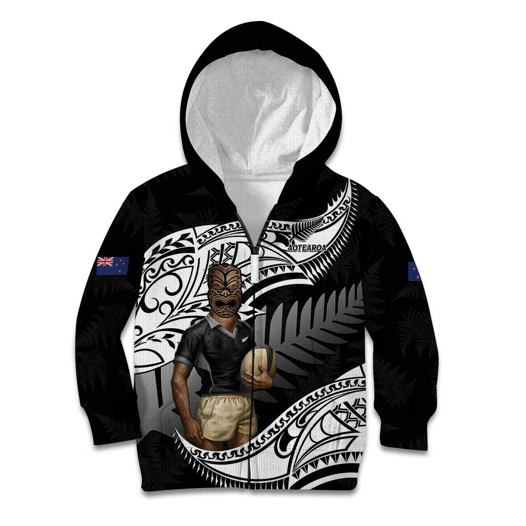 Custom New Zealand Silver Fern Rugby Kid Hoodie 2024 Aotearoa Maori Mascot Go All Black - Vibe Hoodie Shop