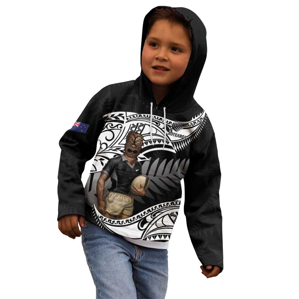 Custom New Zealand Silver Fern Rugby Kid Hoodie 2024 Aotearoa Maori Mascot Go All Black - Vibe Hoodie Shop
