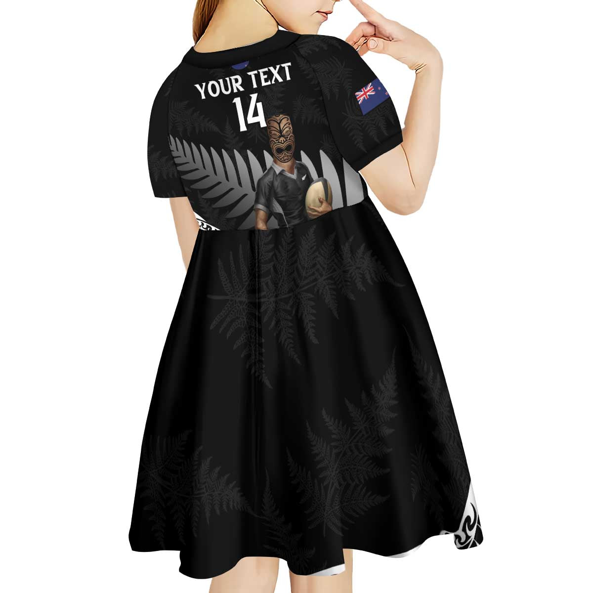 Custom New Zealand Silver Fern Rugby Kid Short Sleeve Dress 2024 Aotearoa Maori Mascot Go All Black - Vibe Hoodie Shop