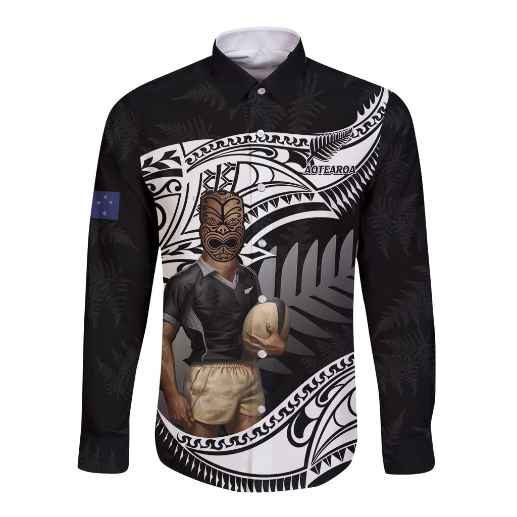 Custom New Zealand Silver Fern Rugby Long Sleeve Button Shirt 2024 Aotearoa Maori Mascot Go All Black - Vibe Hoodie Shop