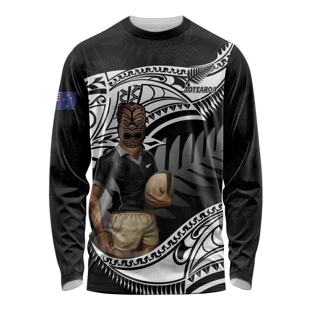 Custom New Zealand Silver Fern Rugby Long Sleeve Shirt 2024 Aotearoa Maori Mascot Go All Black - Vibe Hoodie Shop