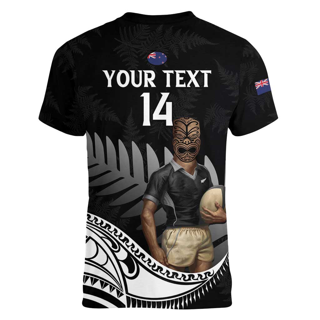 Custom New Zealand Silver Fern Rugby Women V-Neck T-Shirt 2024 Aotearoa Maori Mascot Go All Black - Vibe Hoodie Shop