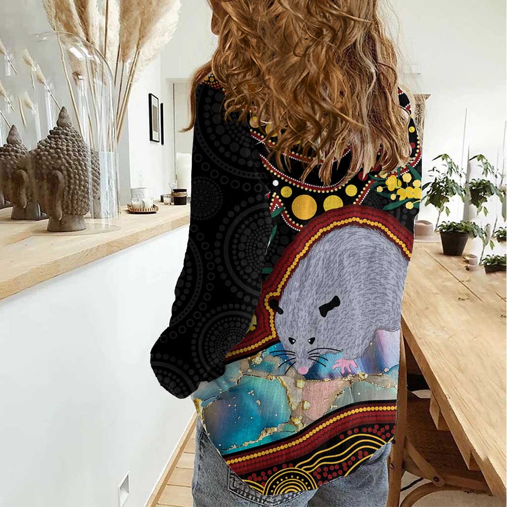 Australia Possum Women Casual Shirt Aboriginal Art Mix Aussie Opal - Vibe Hoodie Shop