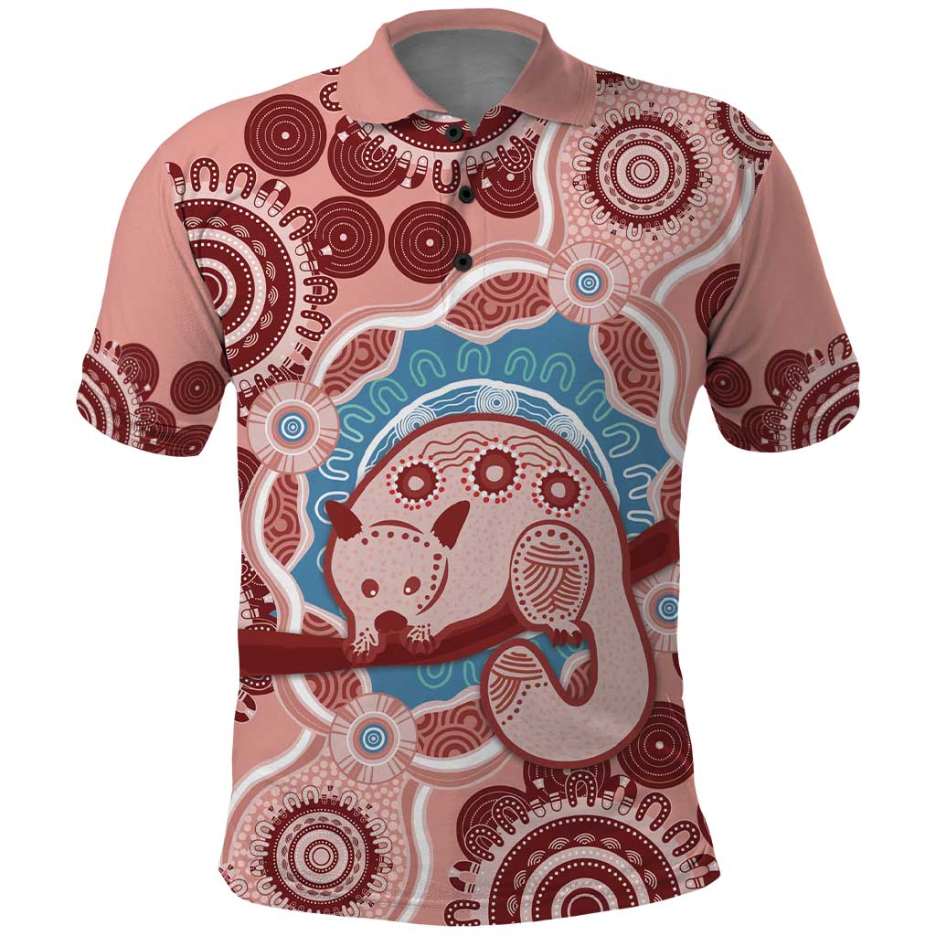 Blush Pink Australia Possum Polo Shirt Indigenous Art - Vibe Hoodie Shop