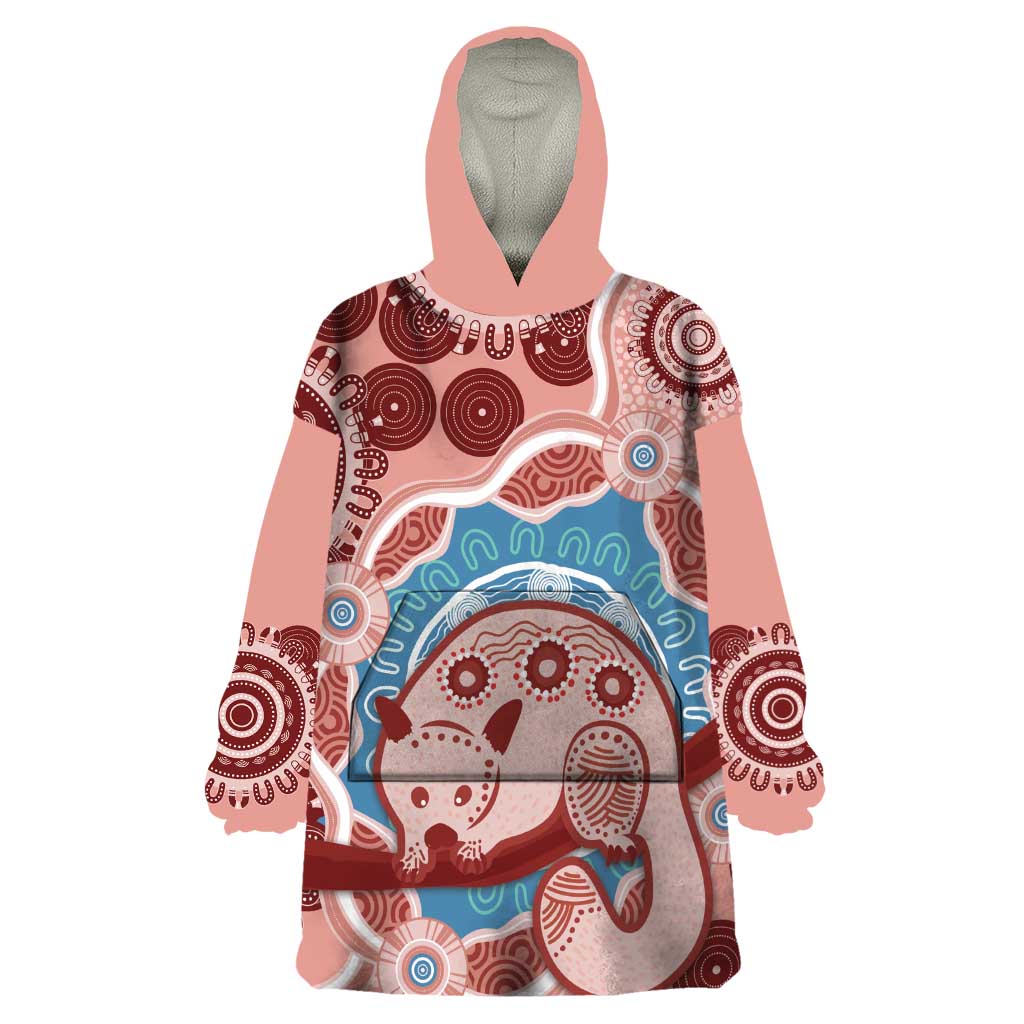 Blush Pink Australia Possum Wearable Blanket Hoodie Indigenous Art - Vibe Hoodie Shop