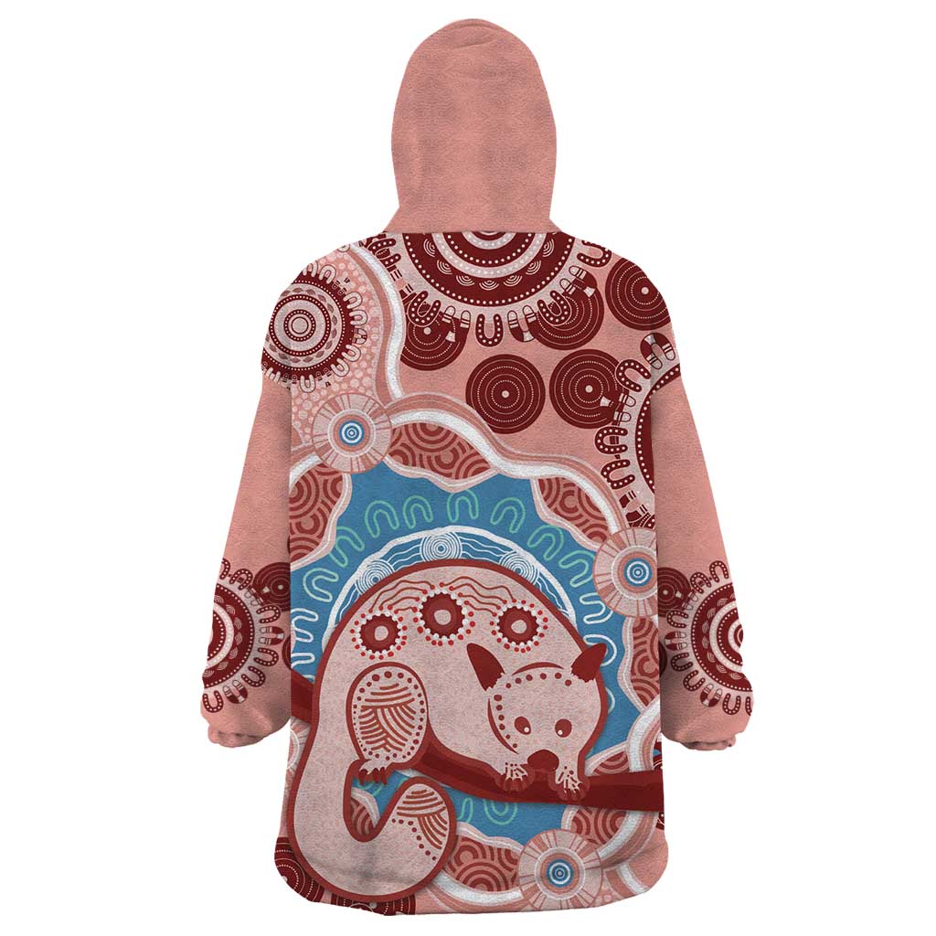 Blush Pink Australia Possum Wearable Blanket Hoodie Indigenous Art - Vibe Hoodie Shop