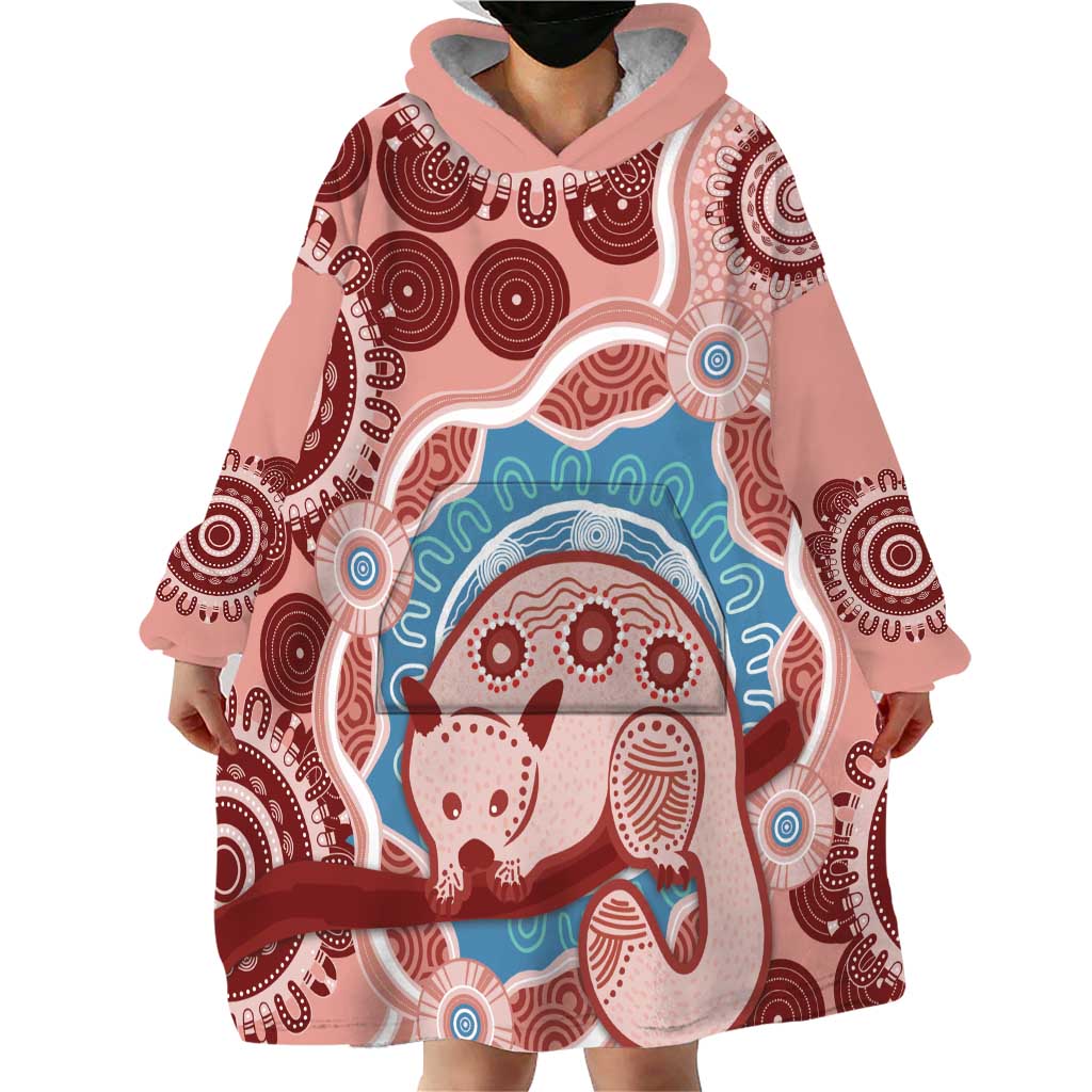 Blush Pink Australia Possum Wearable Blanket Hoodie Indigenous Art - Vibe Hoodie Shop