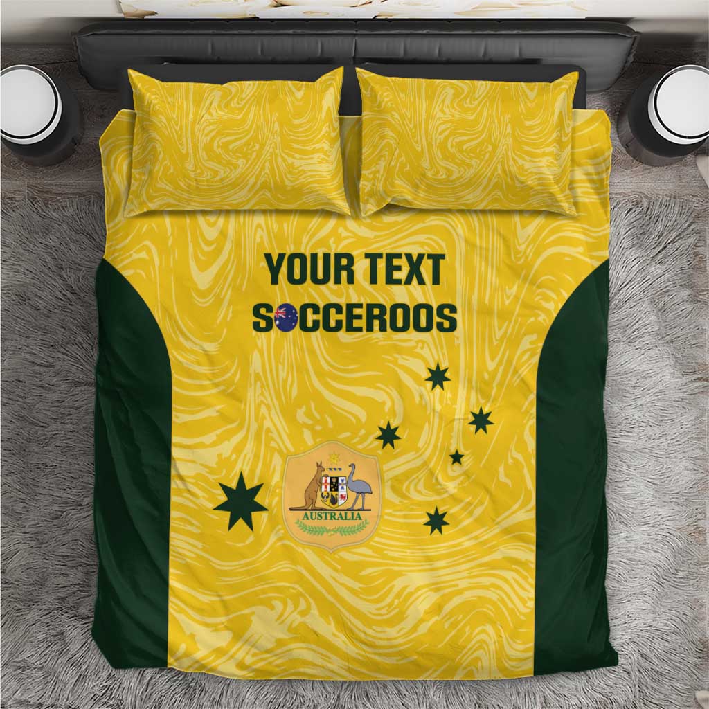 Custom Australia Socceroos Bedding Set Go Aussie Marble Pattern Sporty Style - Vibe Hoodie Shop
