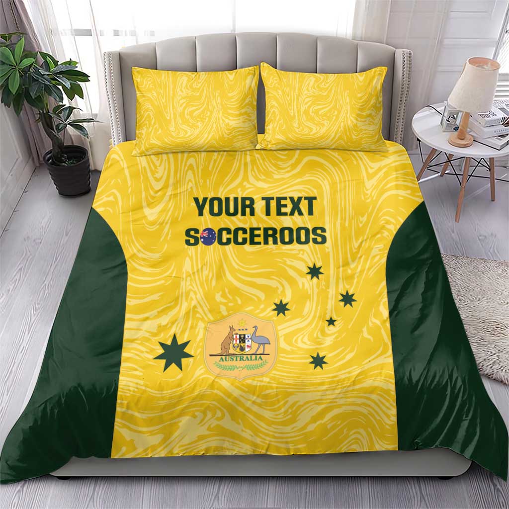 Custom Australia Socceroos Bedding Set Go Aussie Marble Pattern Sporty Style - Vibe Hoodie Shop