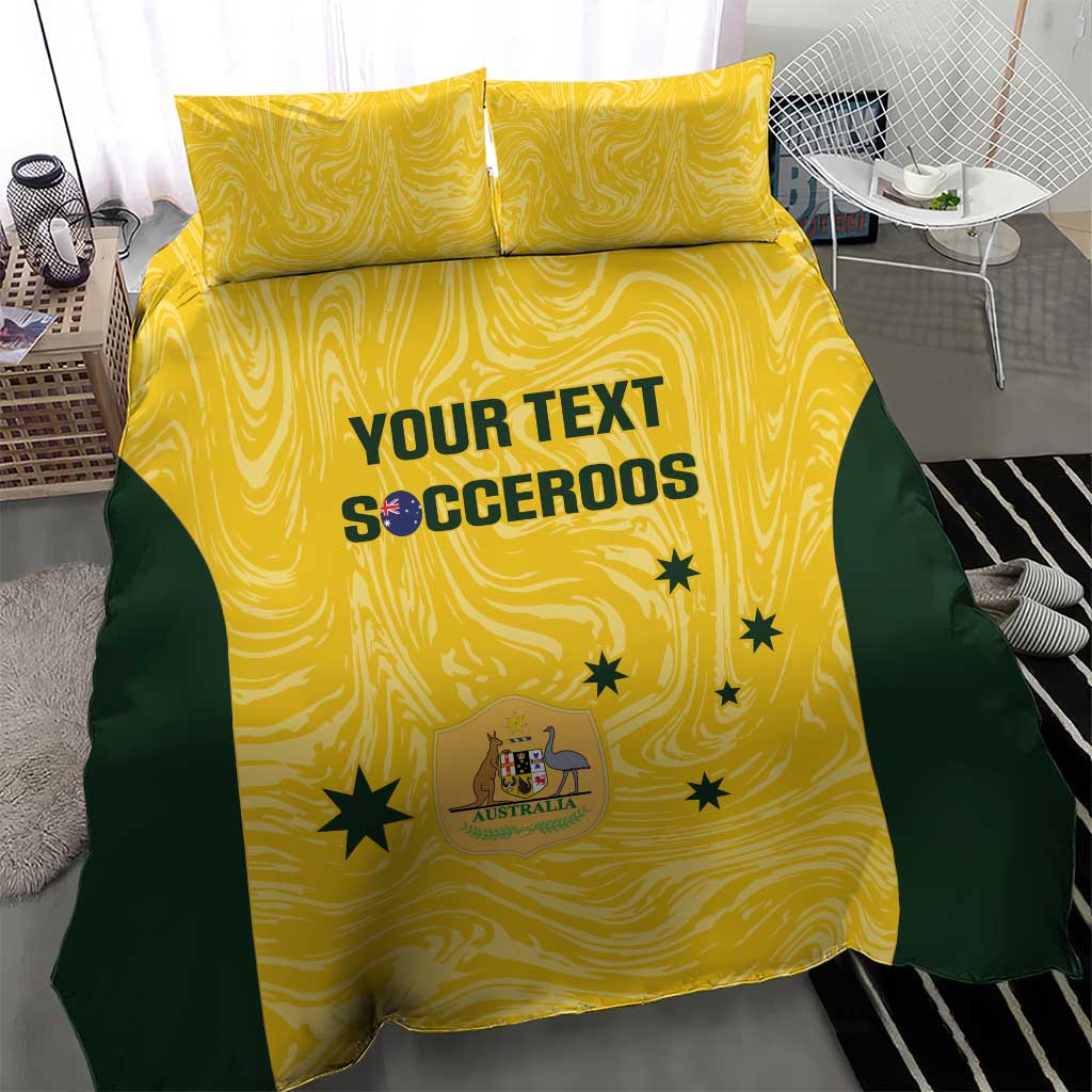 Custom Australia Socceroos Bedding Set Go Aussie Marble Pattern Sporty Style - Vibe Hoodie Shop