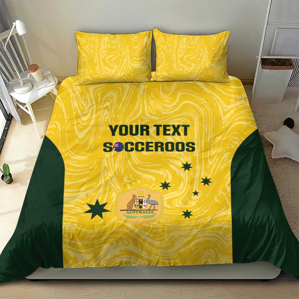 Custom Australia Socceroos Bedding Set Go Aussie Marble Pattern Sporty Style - Vibe Hoodie Shop