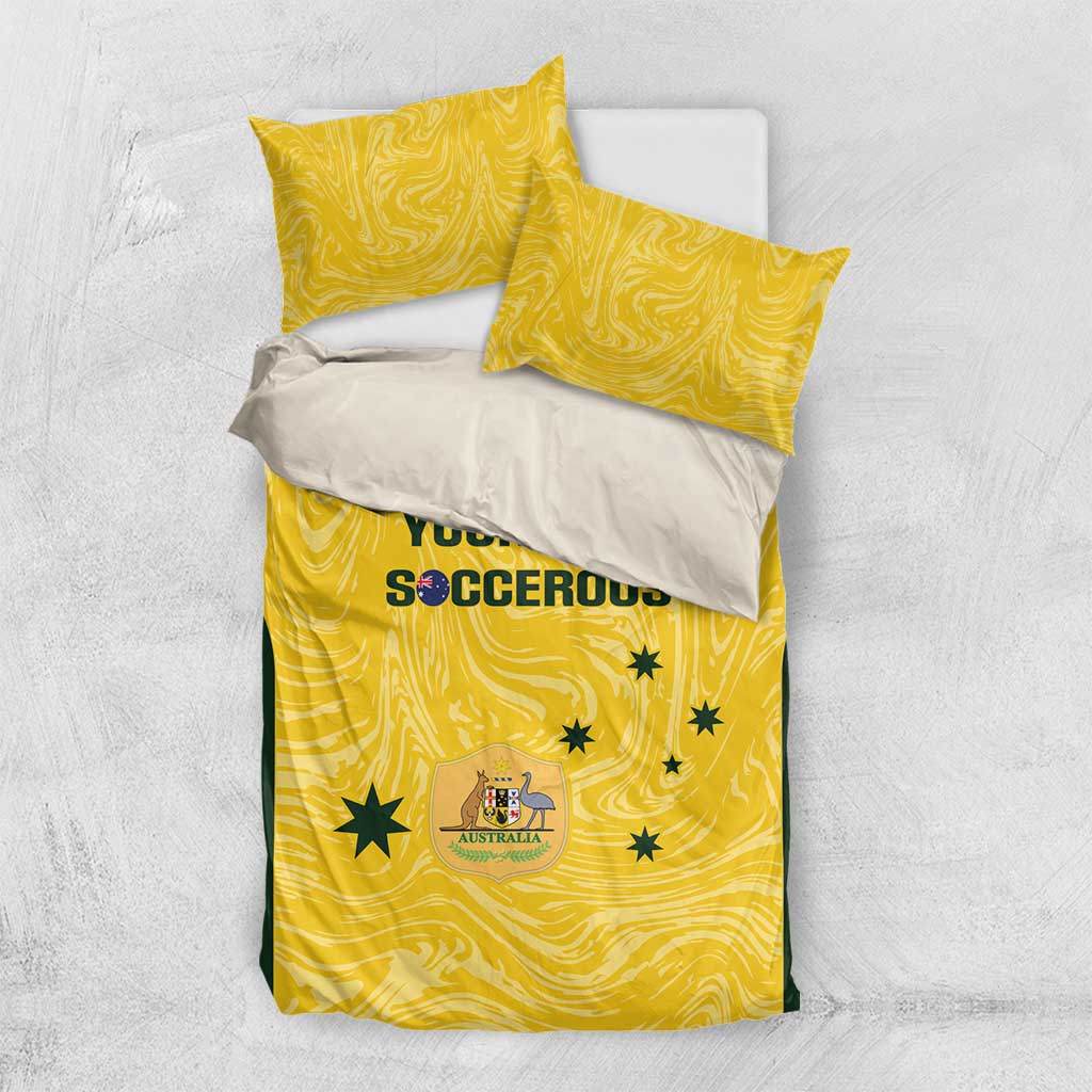 Custom Australia Socceroos Bedding Set Go Aussie Marble Pattern Sporty Style - Vibe Hoodie Shop