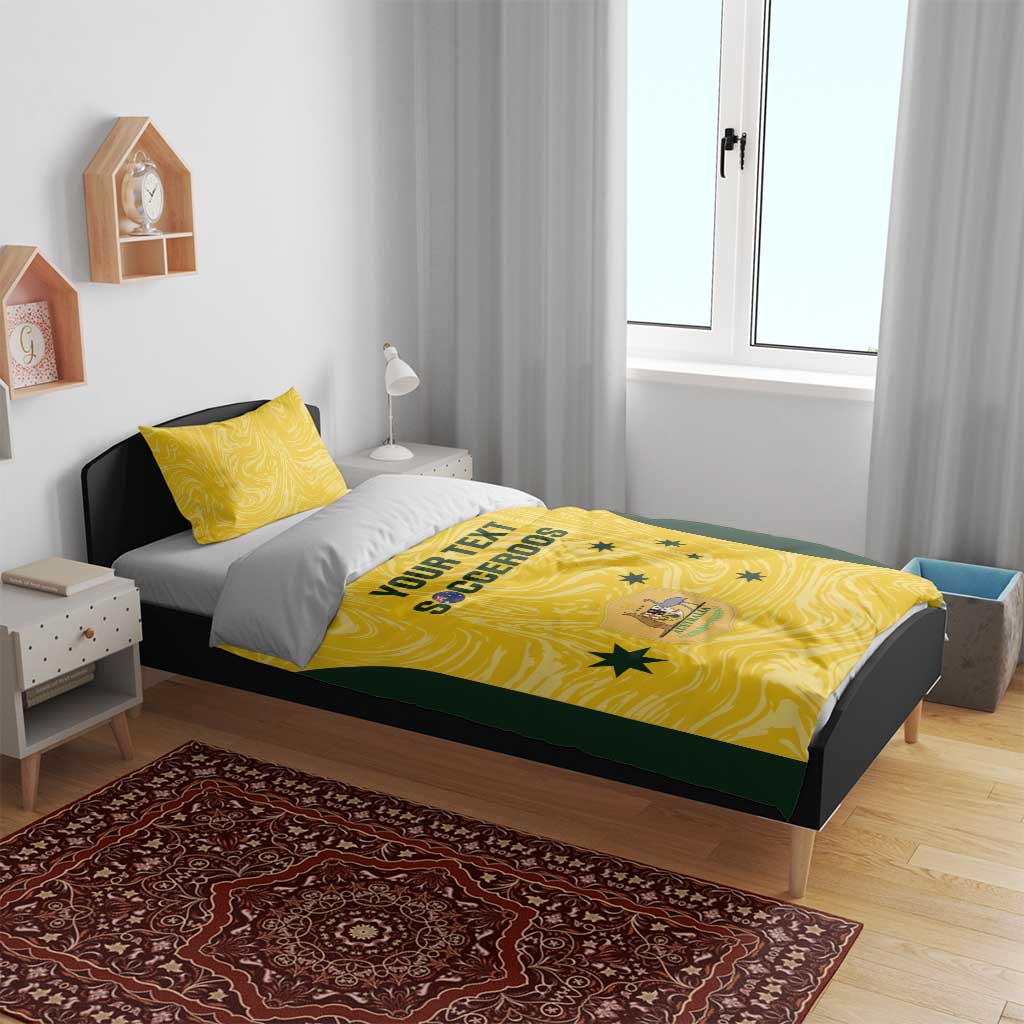 Custom Australia Socceroos Bedding Set Go Aussie Marble Pattern Sporty Style - Vibe Hoodie Shop