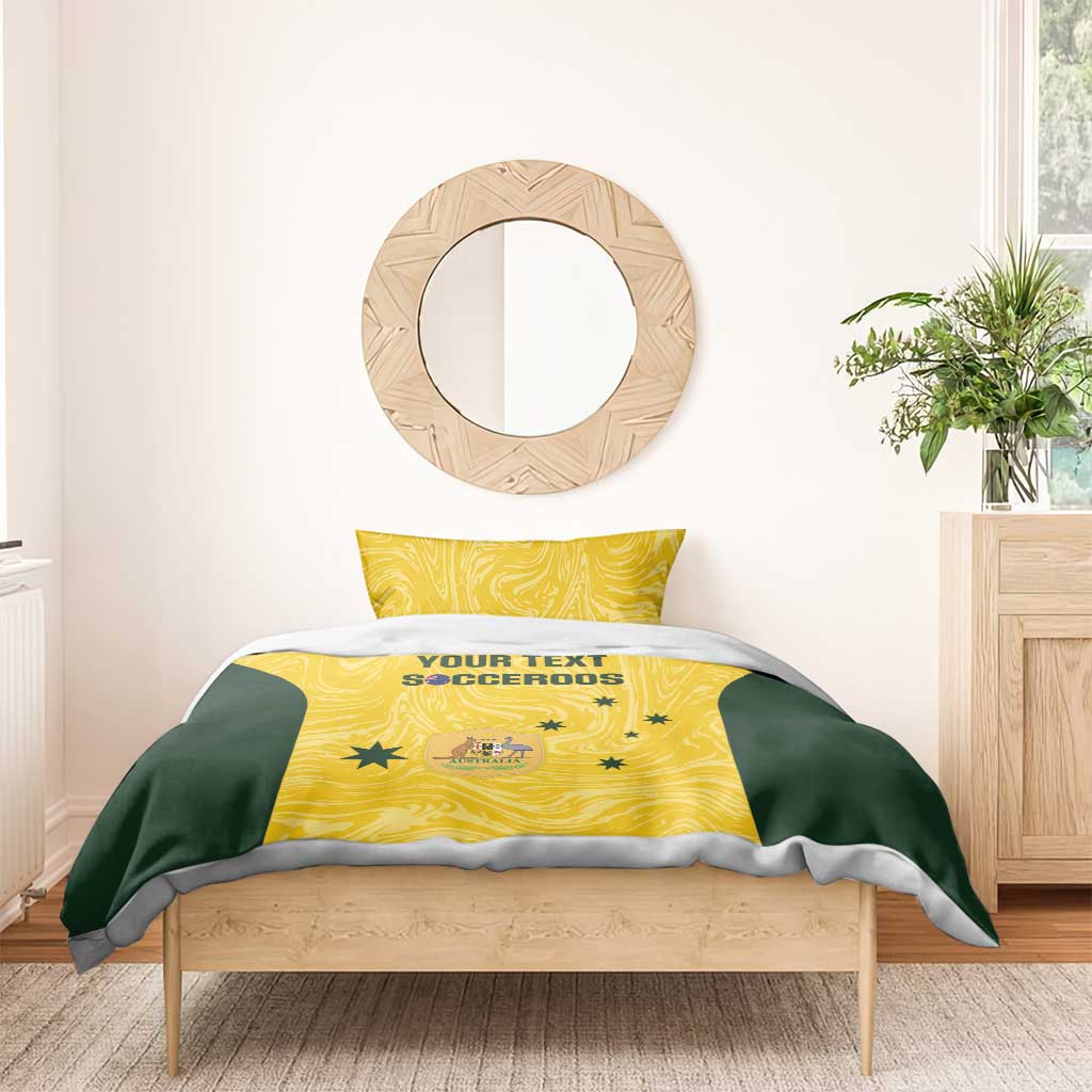 Custom Australia Socceroos Bedding Set Go Aussie Marble Pattern Sporty Style - Vibe Hoodie Shop