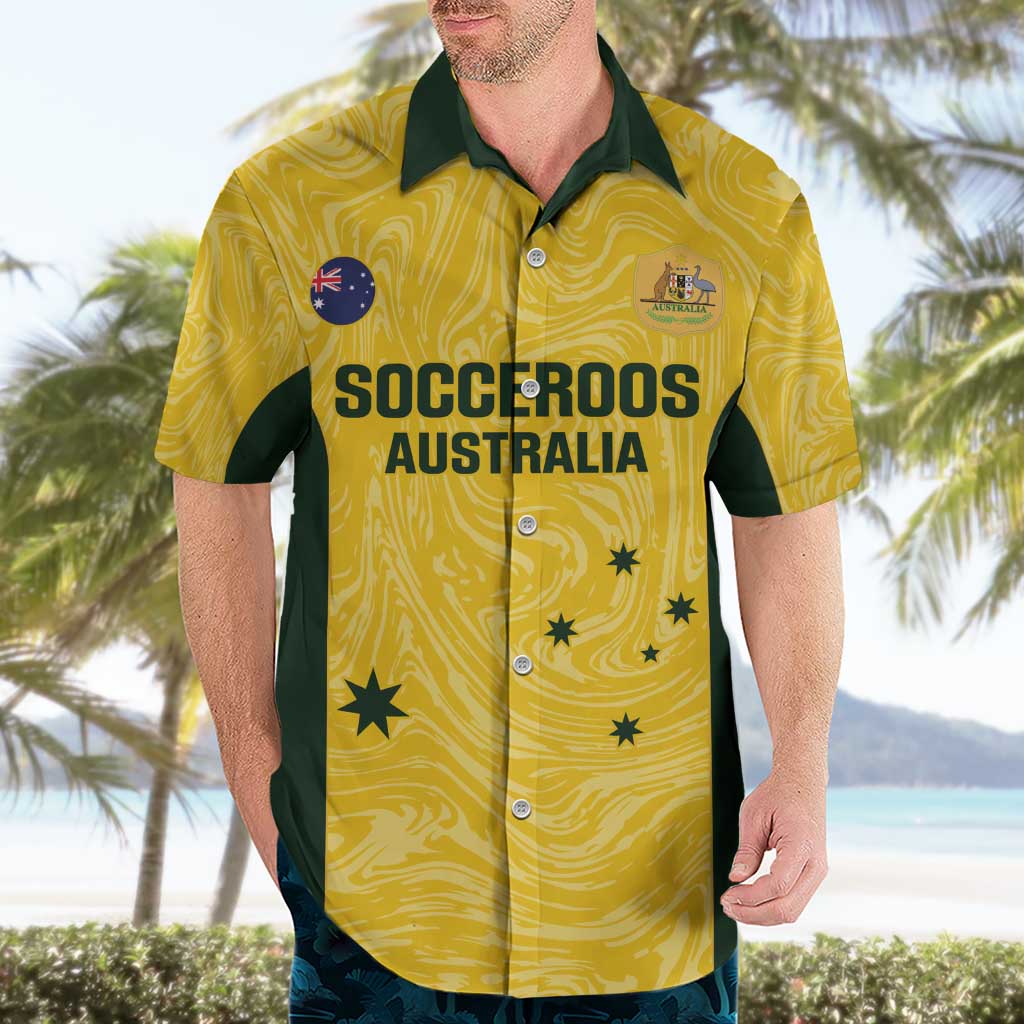 Custom Australia Socceroos Hawaiian Shirt Go Aussie Marble Pattern Sporty Style - Vibe Hoodie Shop