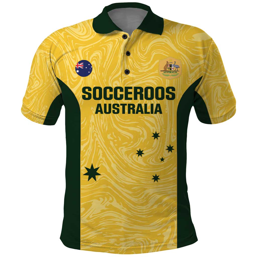 Custom Australia Socceroos Polo Shirt Go Aussie Marble Pattern Sporty Style - Vibe Hoodie Shop