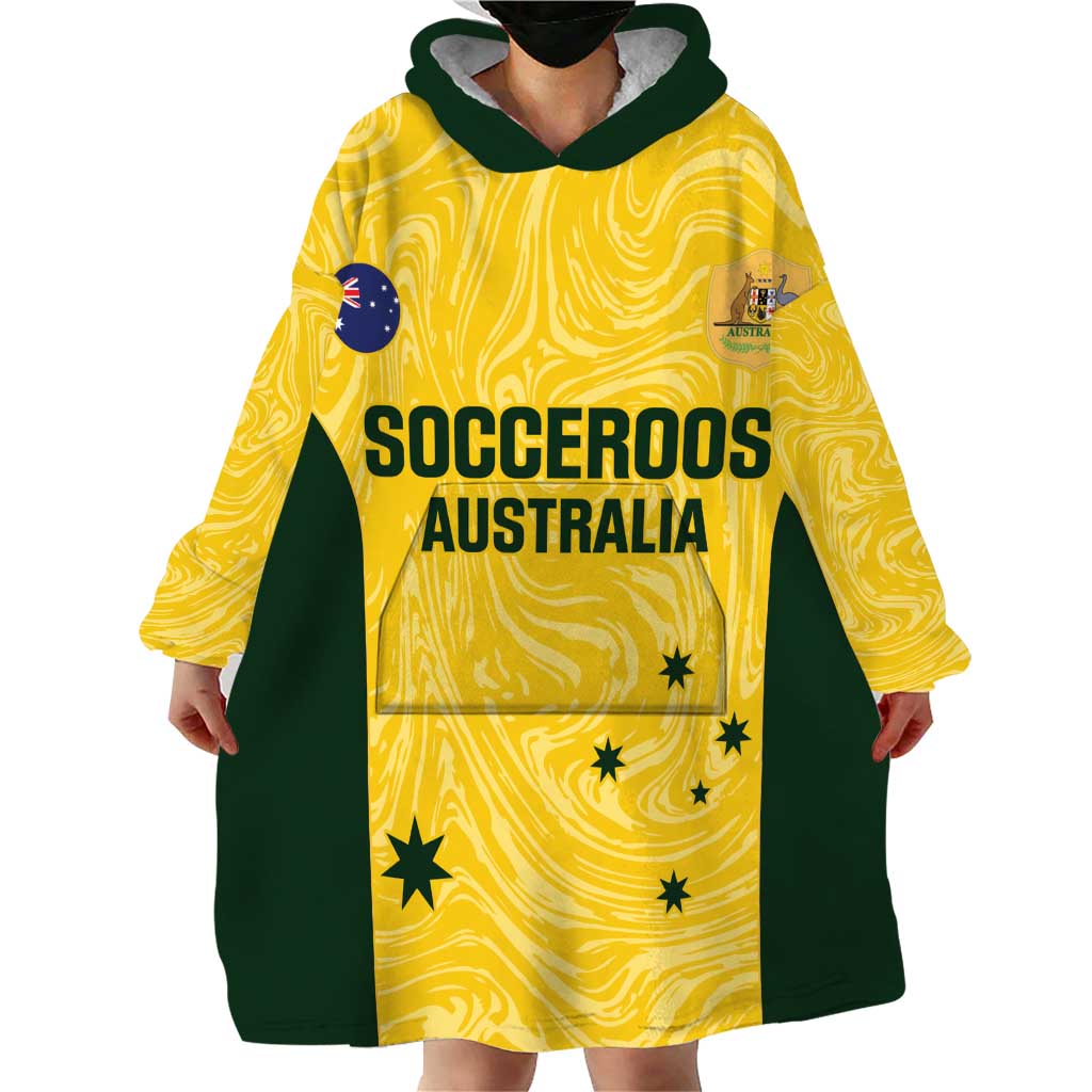 Custom Australia Socceroos Wearable Blanket Hoodie Go Aussie Marble Pattern Sporty Style - Vibe Hoodie Shop