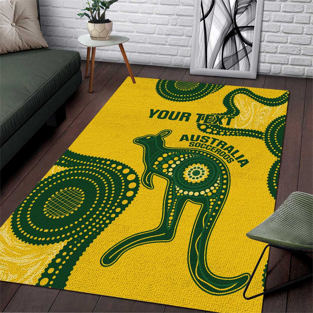 Custom Australia Soccer Area Rug Go Socceroos Kangaroo With Indigenous Art - Vibe Hoodie Shop