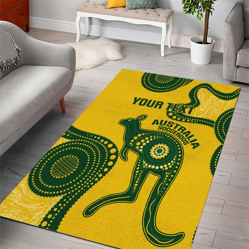 Custom Australia Soccer Area Rug Go Socceroos Kangaroo With Indigenous Art - Vibe Hoodie Shop