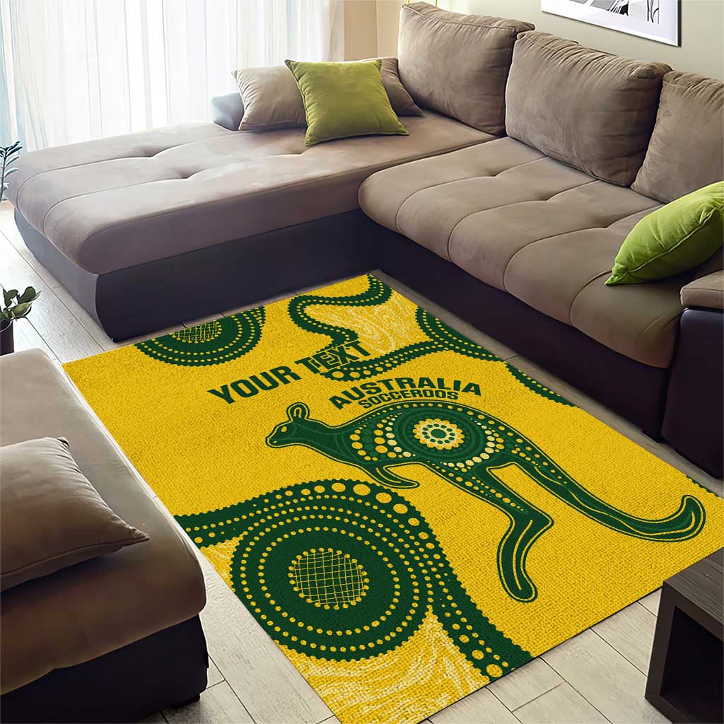 Custom Australia Soccer Area Rug Go Socceroos Kangaroo With Indigenous Art - Vibe Hoodie Shop